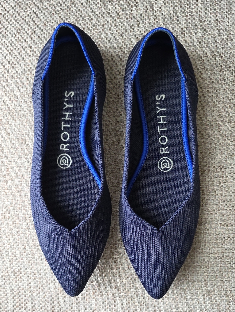 Rothy's The Point Knit Flats Pointed Toe Navy Blue Wide Sz 7.5W